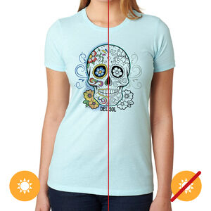 Girls Crew Tee-Day of the Dead-Ice Blue-DelSol for Women-1 Pc T-Shirt (Large)